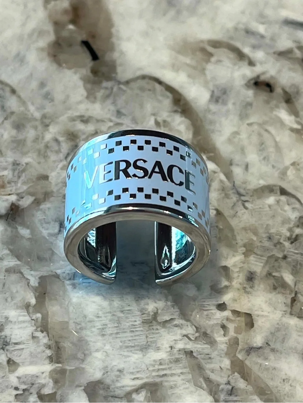 Versace Pale Blue Enamel Logo Ring